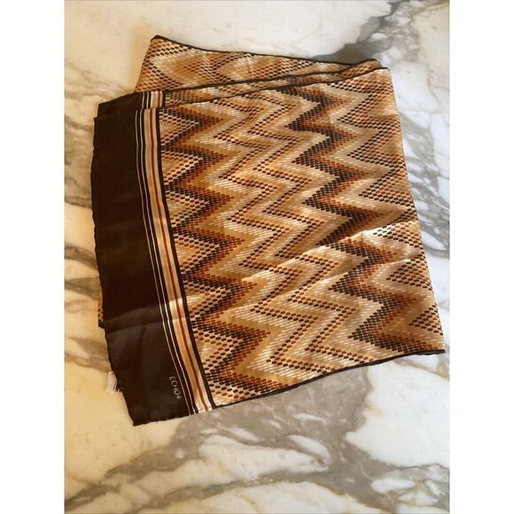 ECHO Silk Brown Orange Gold Scarf Graphic Print 1960's - Picture 4 of 4